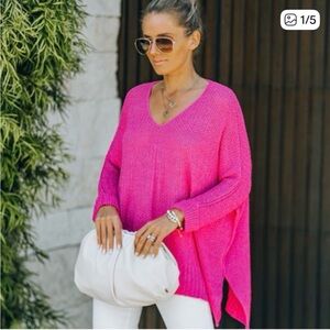 Vici Fuchsia V-Neck Sweater
